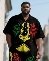 Men's Plus Size Juneteenth Tiger Tree Of Life Print Shirt Shorts Suit